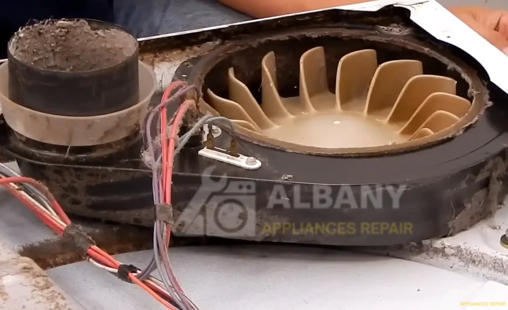 Lint buildup inside dryer causing airflow problems