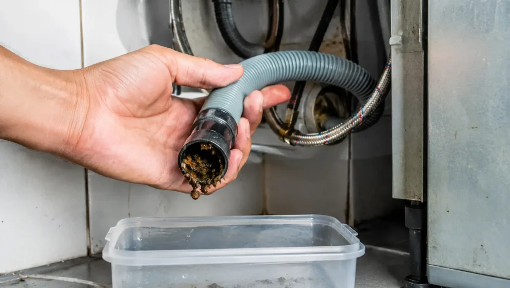Clogged Dishwasher Drain Hose Causing Bad Odors and Drainage Problems
